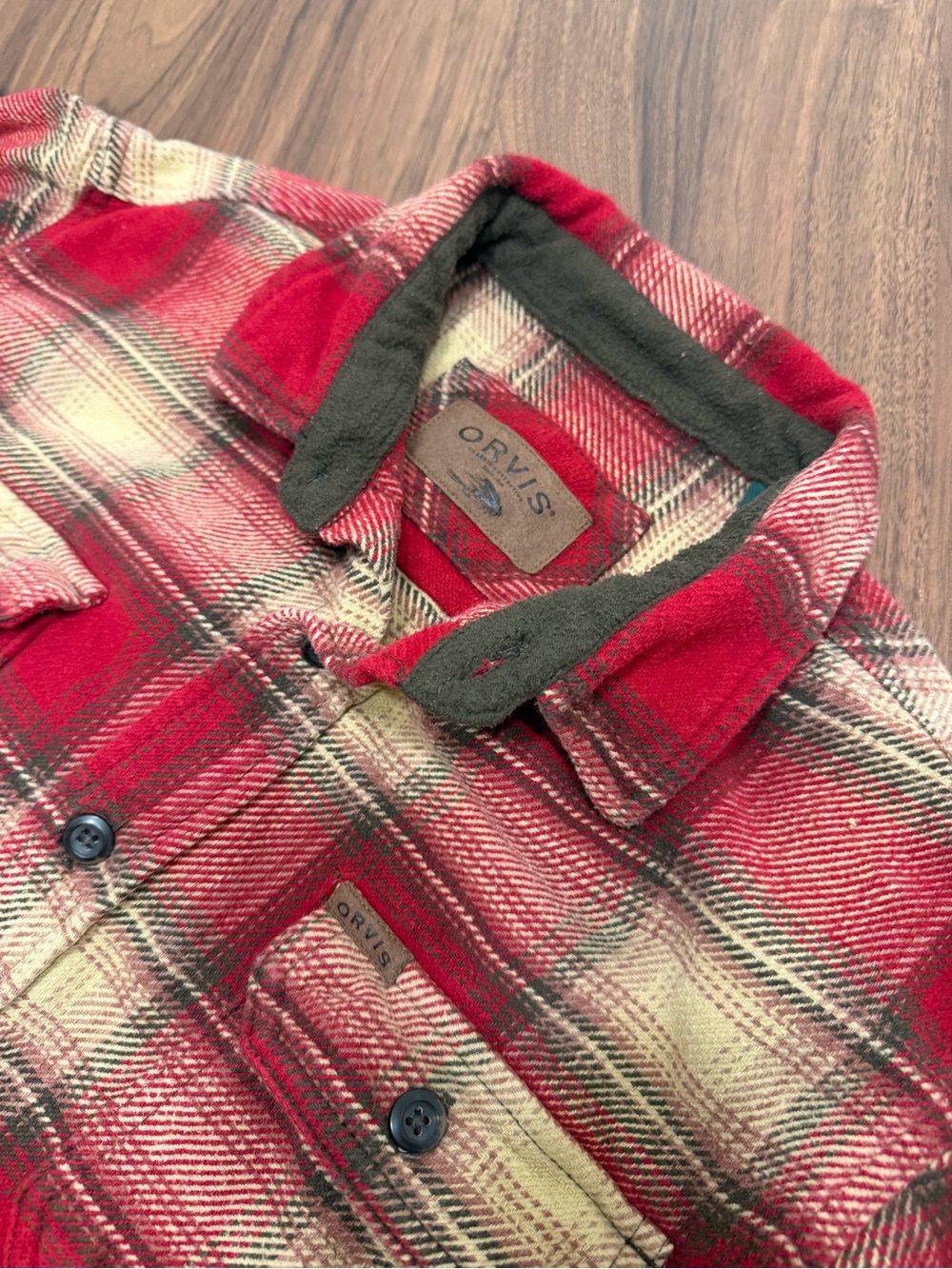 Orvis Classic Collection Flannel Shirt Size L, Fleece Lined Collar Side Pockets